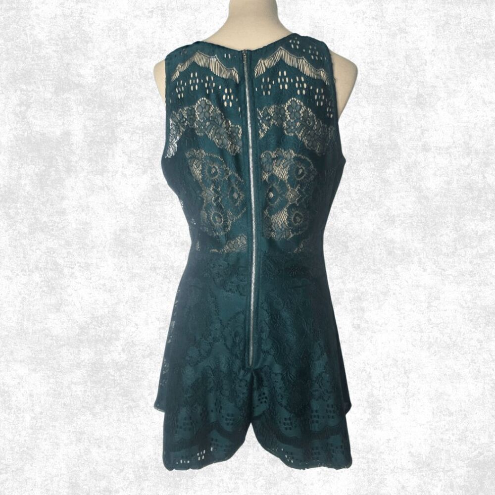 Charlotte Russe Teal Lace Romper – Size XL | Deep V Neck, Sleeveless - Picture 6 of 8